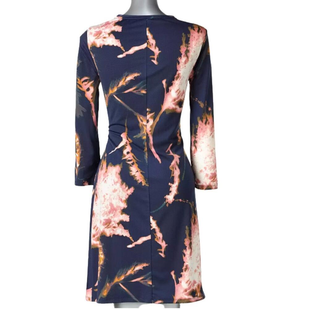 Simply Vera Wang 3/4 Sleeve Blue Pink Diagonal Drape Abstract Print Dress size L - Picture 3 of 13
